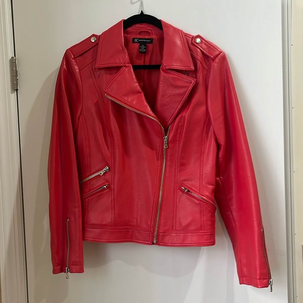 INC Red motorcycle leather jacket